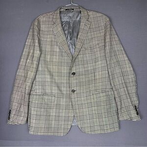 Lauren Ralph Lauren Men’s Plaid Sport Coat Blazer Wool Silk Linen Size 48R Grey